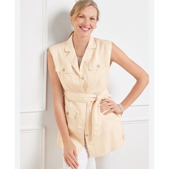 Talbots Jackets & Blazers - Talbots Tie Waist Vest Cream Resort Safari Outdoors Quiet Luxury Women’s Size 4